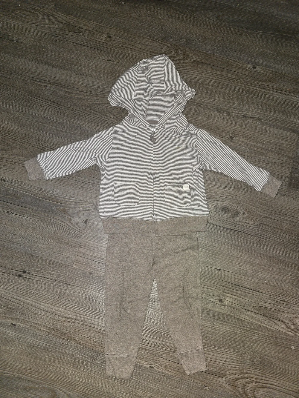 Carter's Gray Striped Hooded Zip Top with Heathered Tan Joggers
